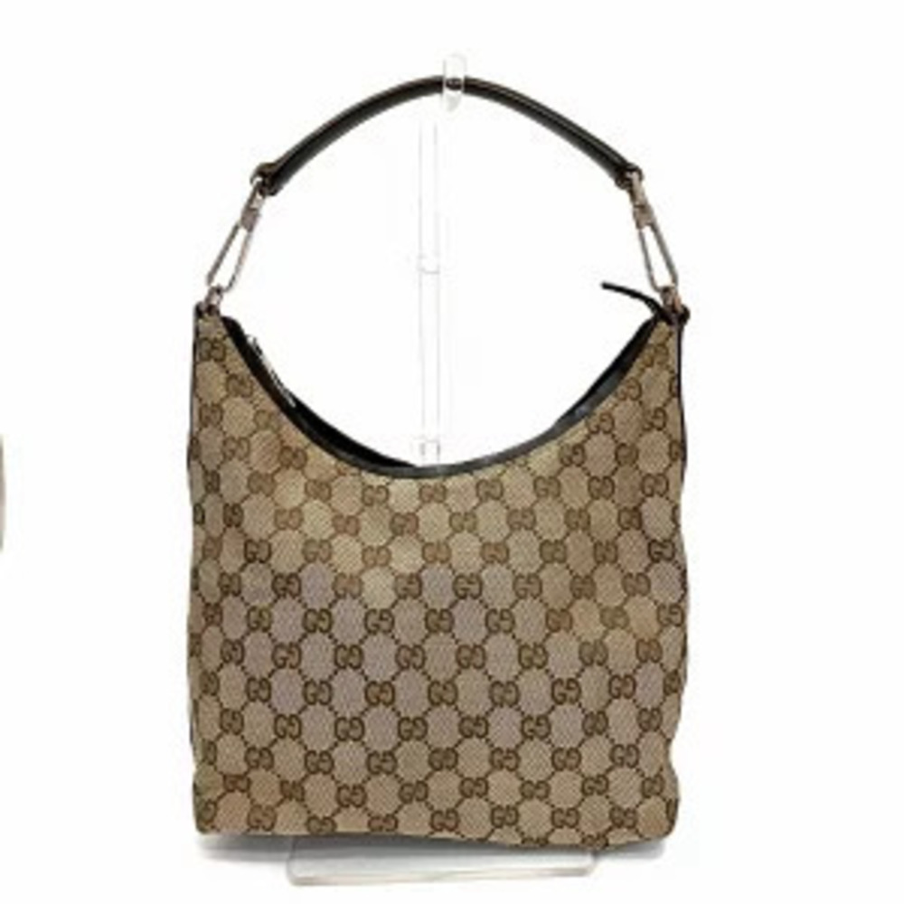 Gucci GG monogram canvas hobo shoulder bag brown leather